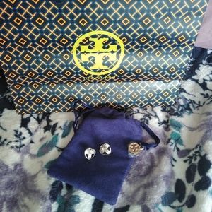 Tory Burch heart earrings with pouch and bag